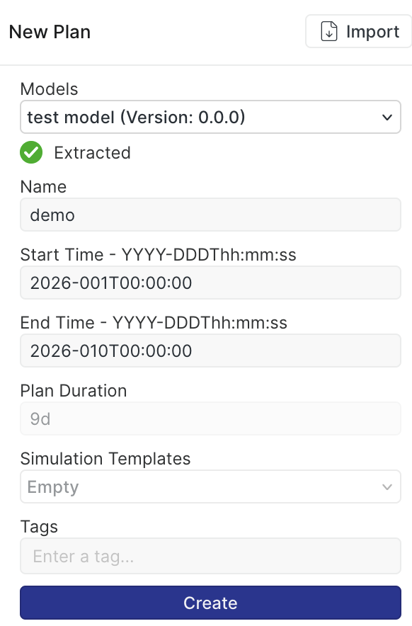 The example plan's parameters