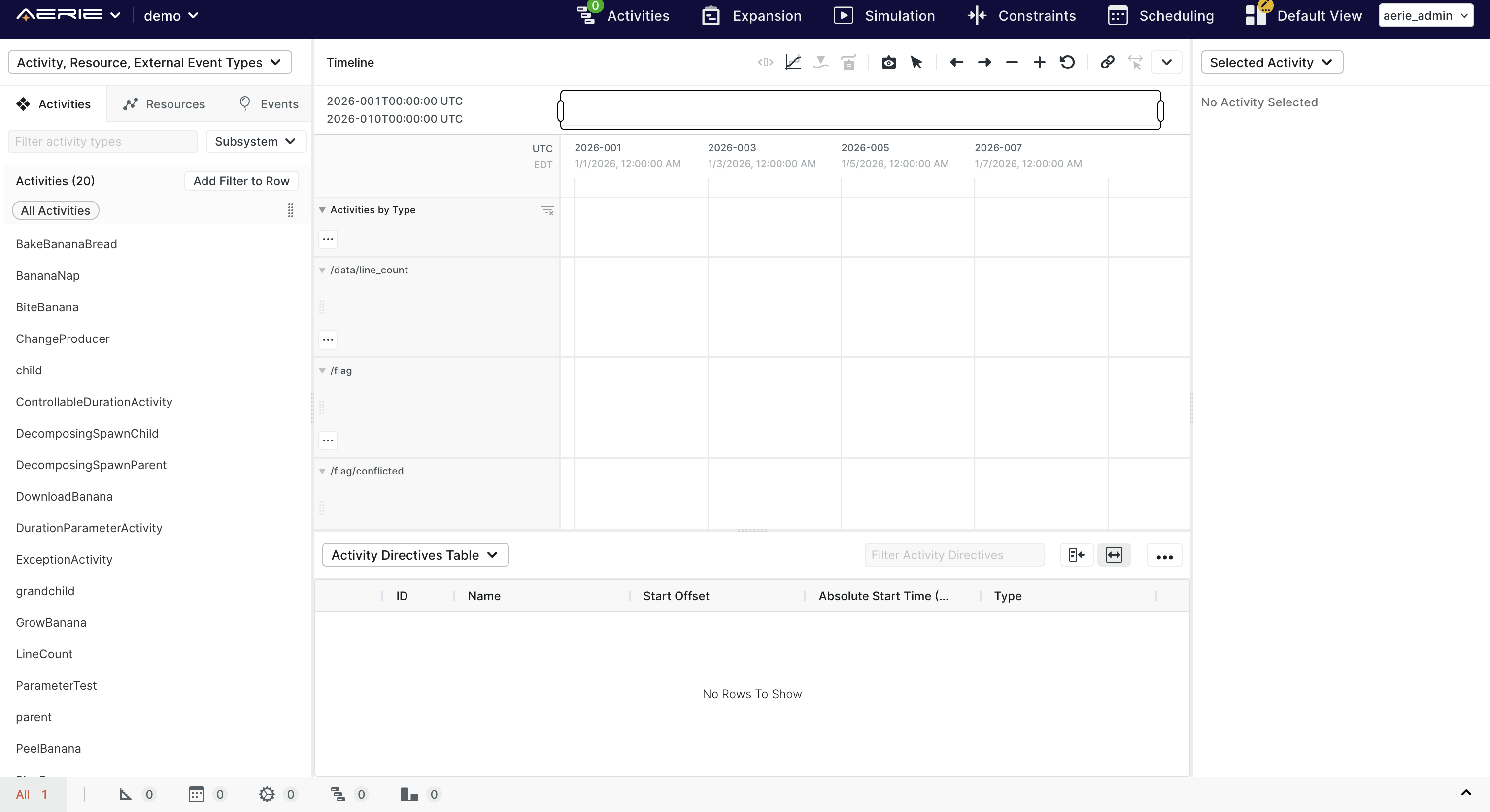 The plans page showing an empty timeline