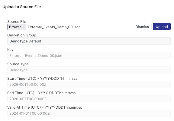 Click the 'Browse...' button and select the first test file - uploaded file form should become populated