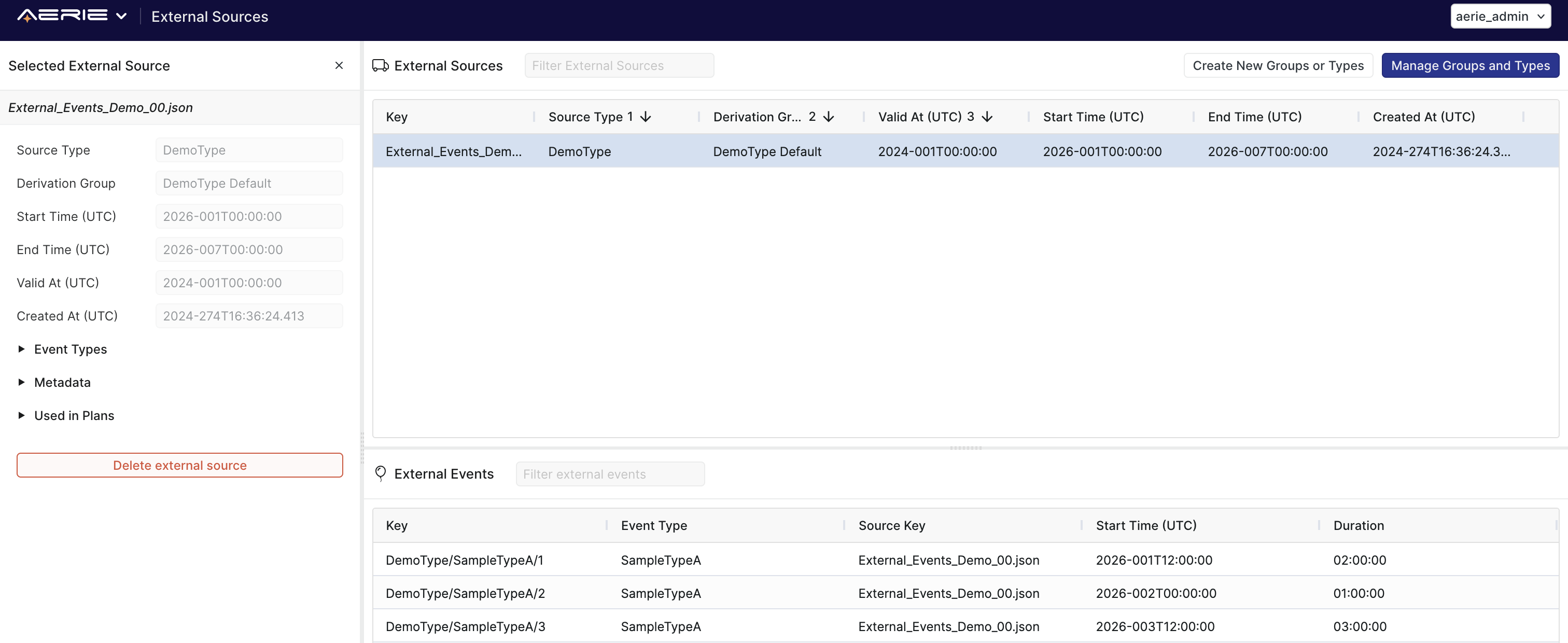 External Sources table is populated