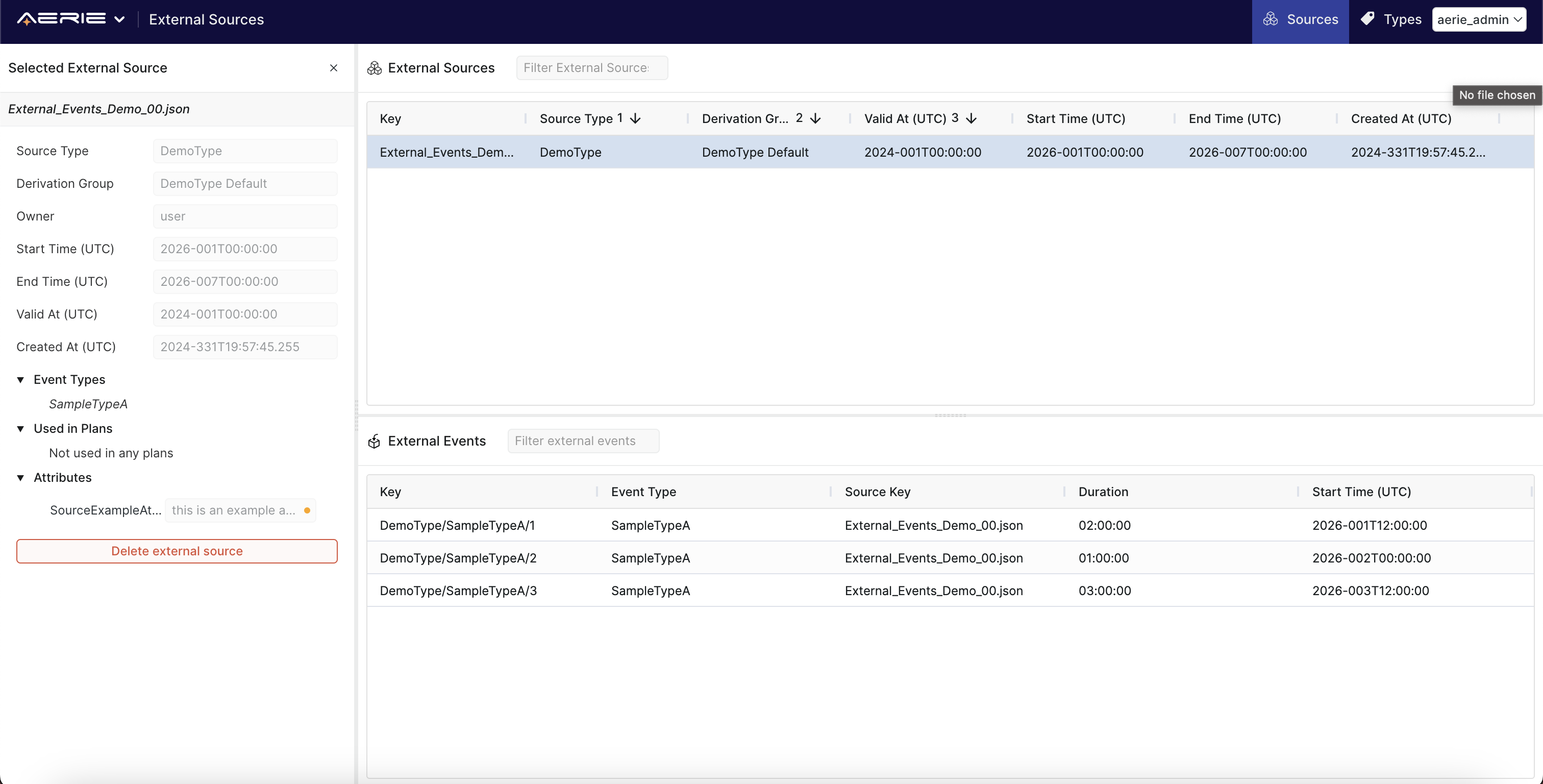 External Sources table is populated