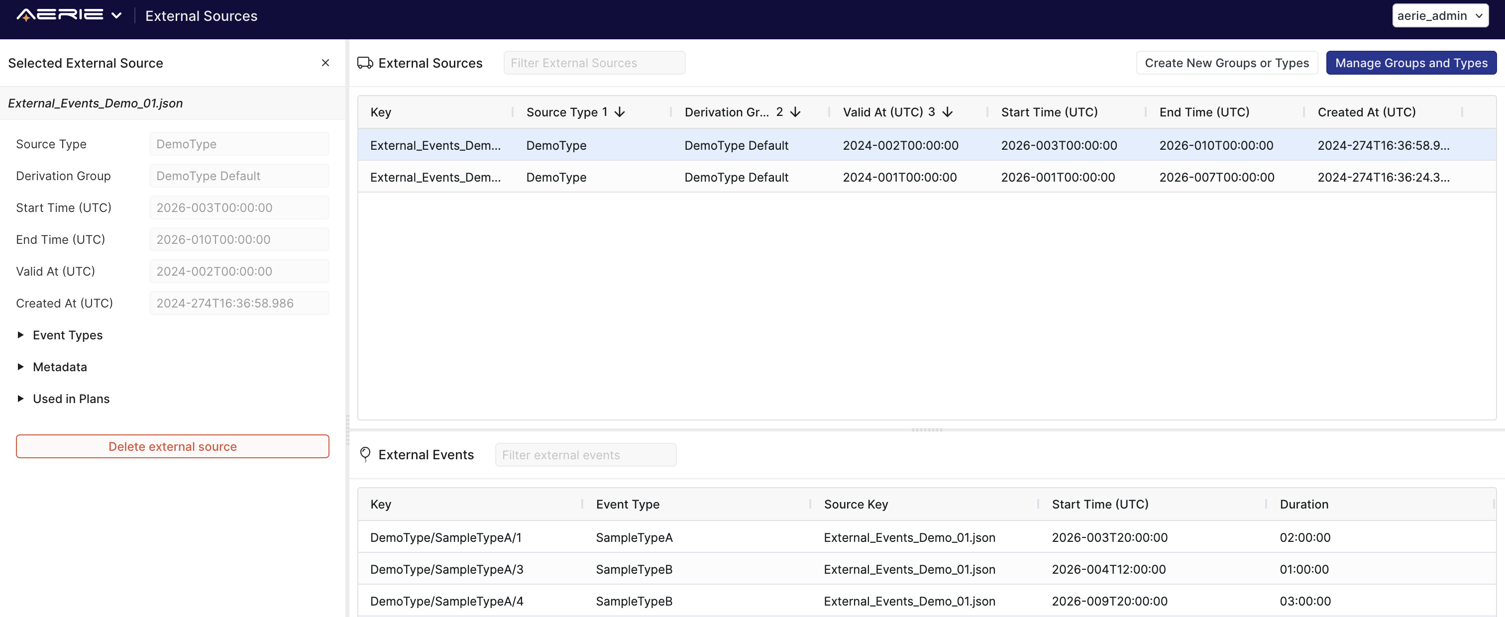 External Sources table is populated with both test files