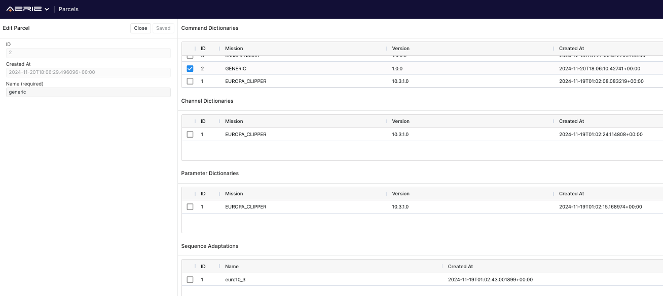 Specify which dictionaries and adaptation makeup a parcel