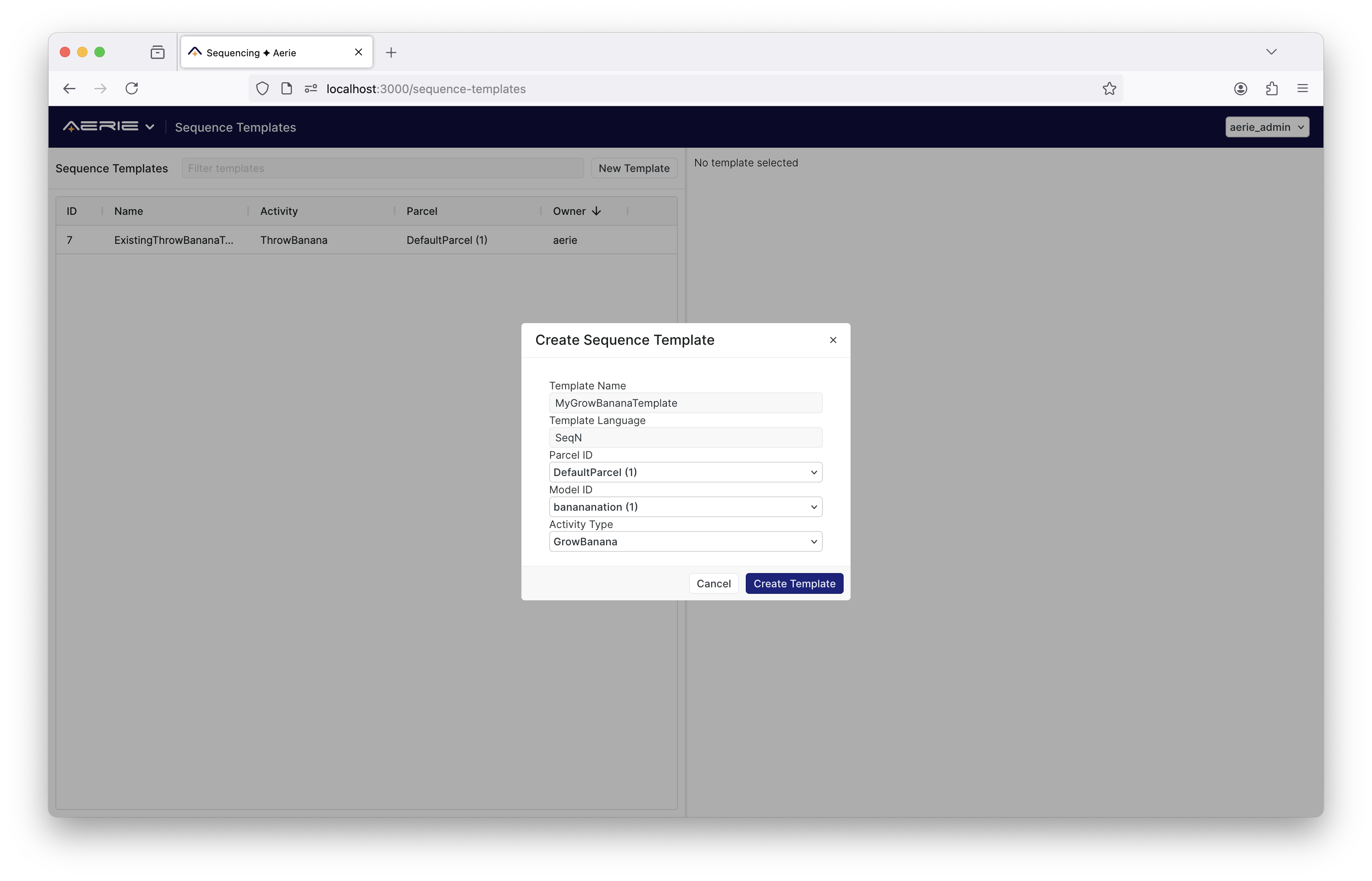 PlanDev UI - Create New Template
