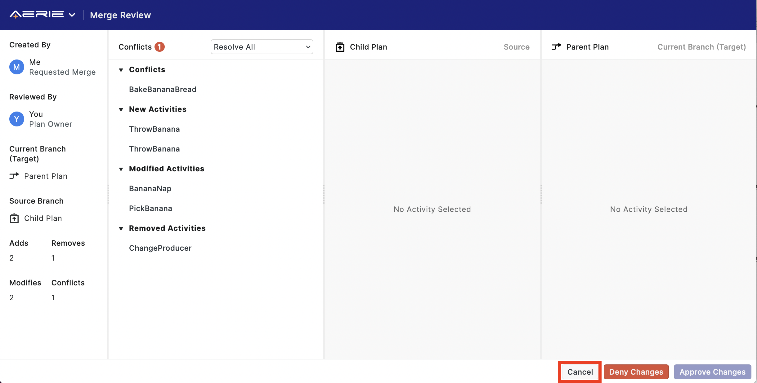 PlanDev UI - Cancel Merge