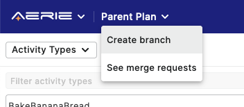 PlanDev UI - Create Plan Branch Menu