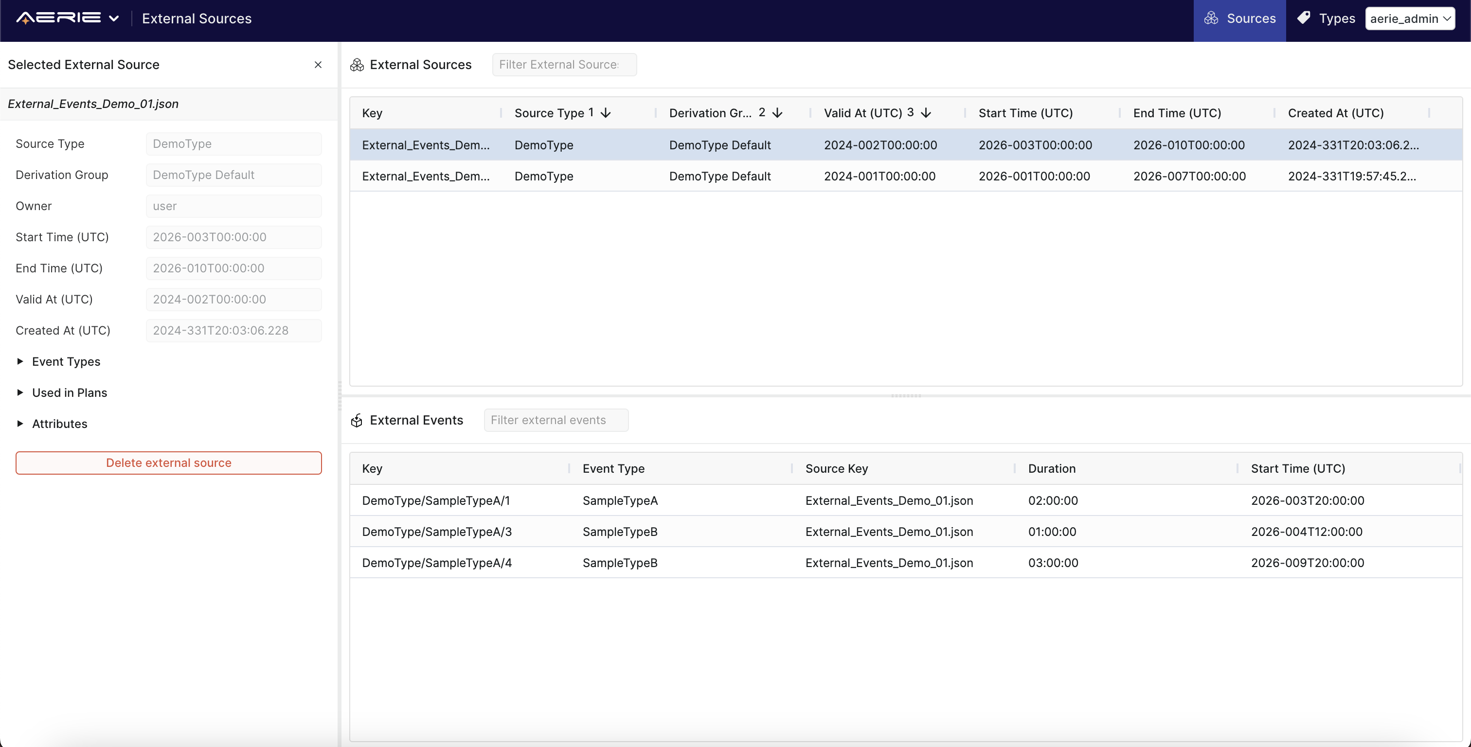 External Sources table is populated with both test files