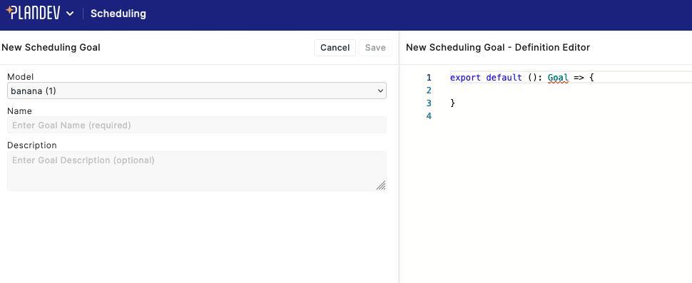 PlanDev UI - Scheduling Goal Editor - New Goal