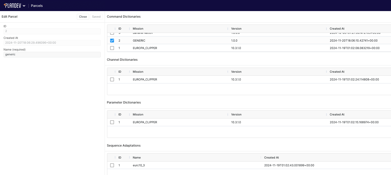 Specify which dictionaries and adaptation makeup a parcel