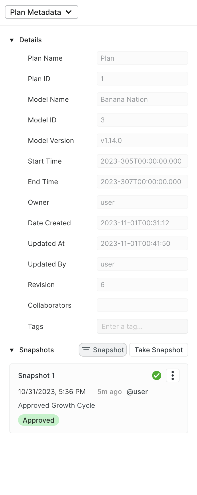 PlanDev UI - Plan Metadata Pane