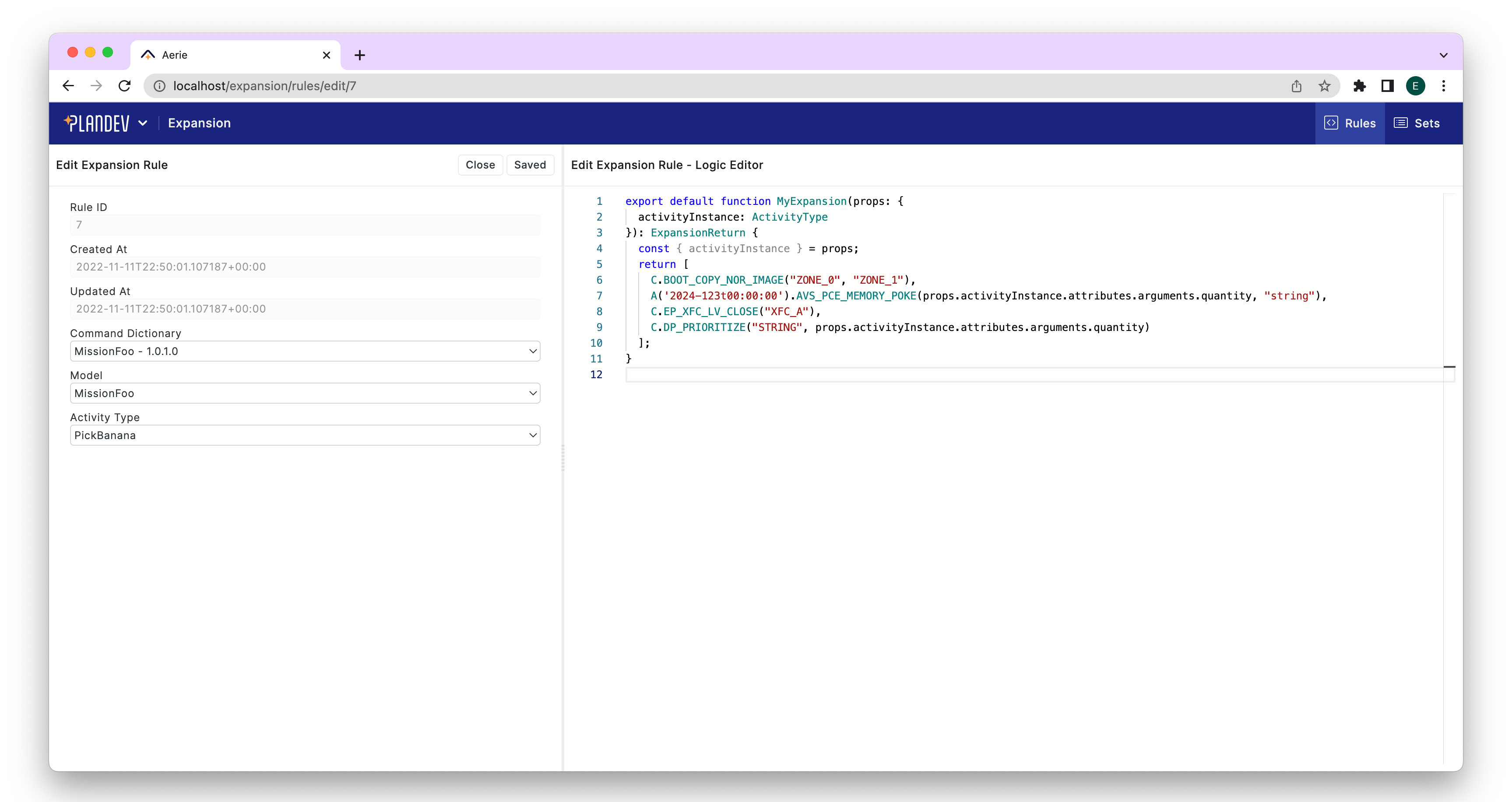 PlanDev UI - Expansion Rules Editor