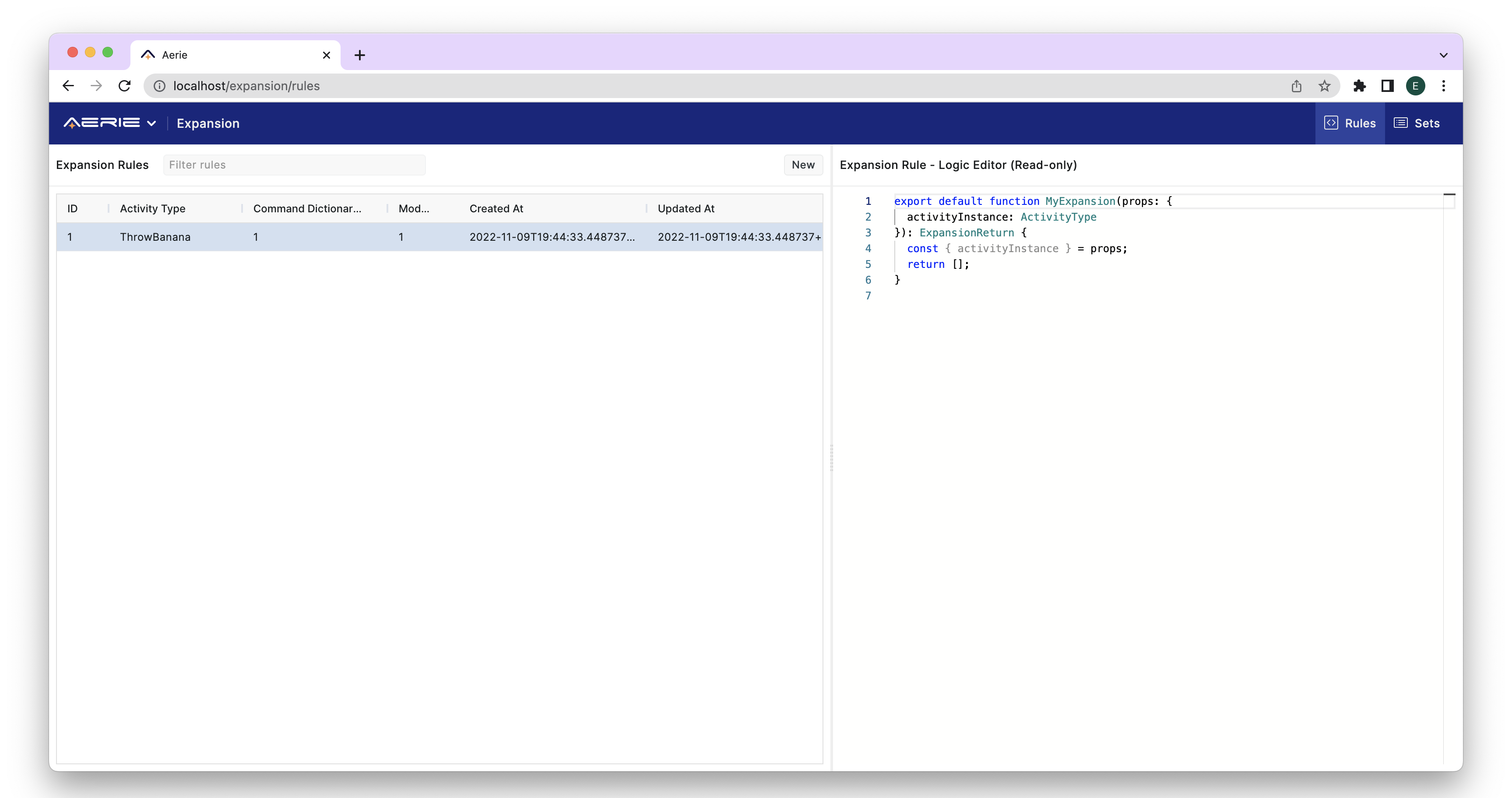 PlanDev UI - Expansion Rules Page