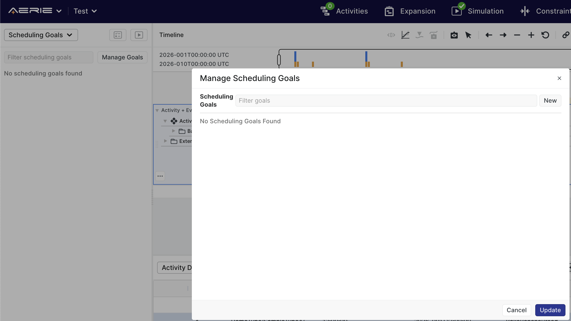 Opening the scheduling goal management modal