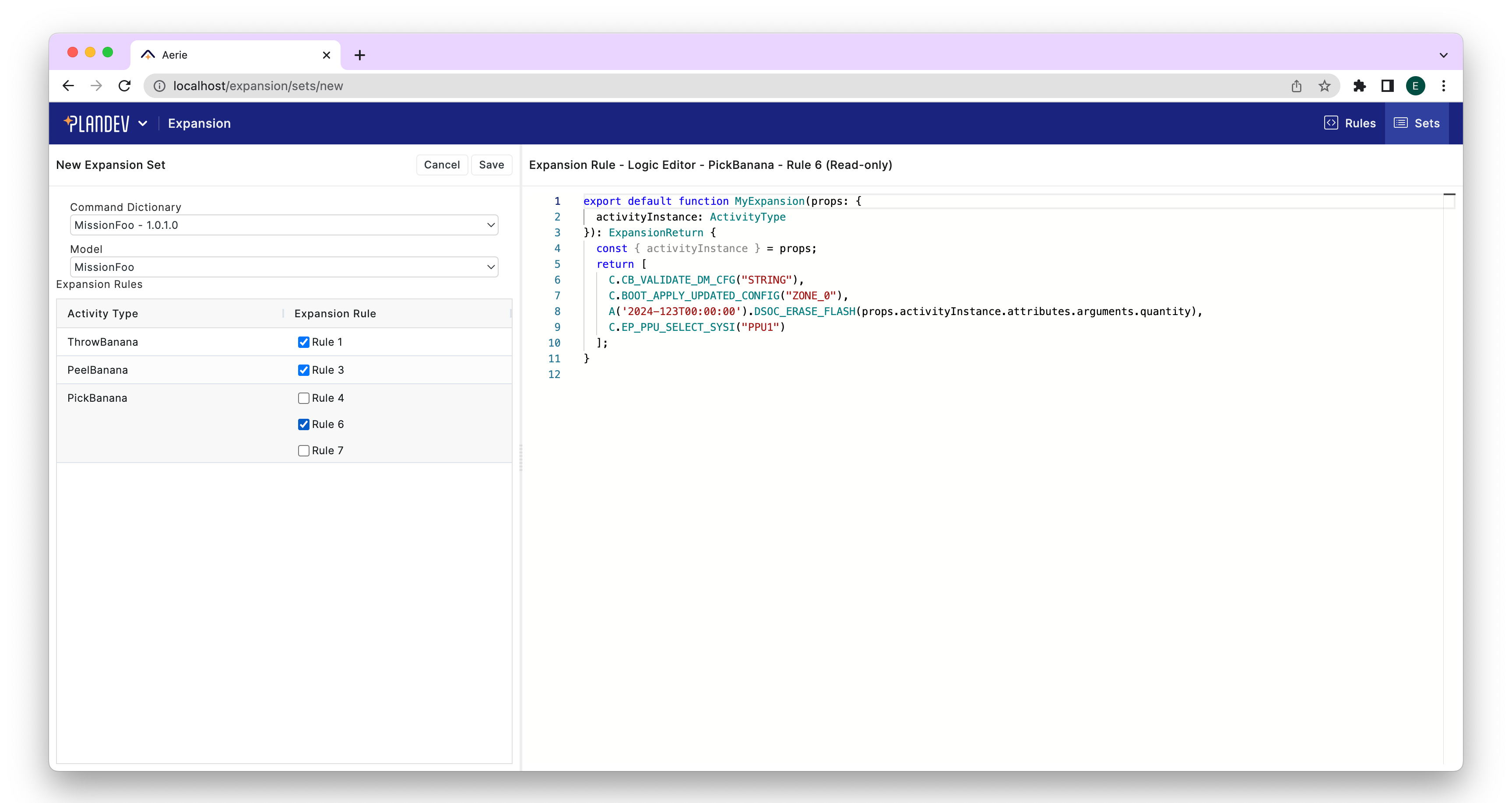 PlanDev UI - Expansion Sets Create Page