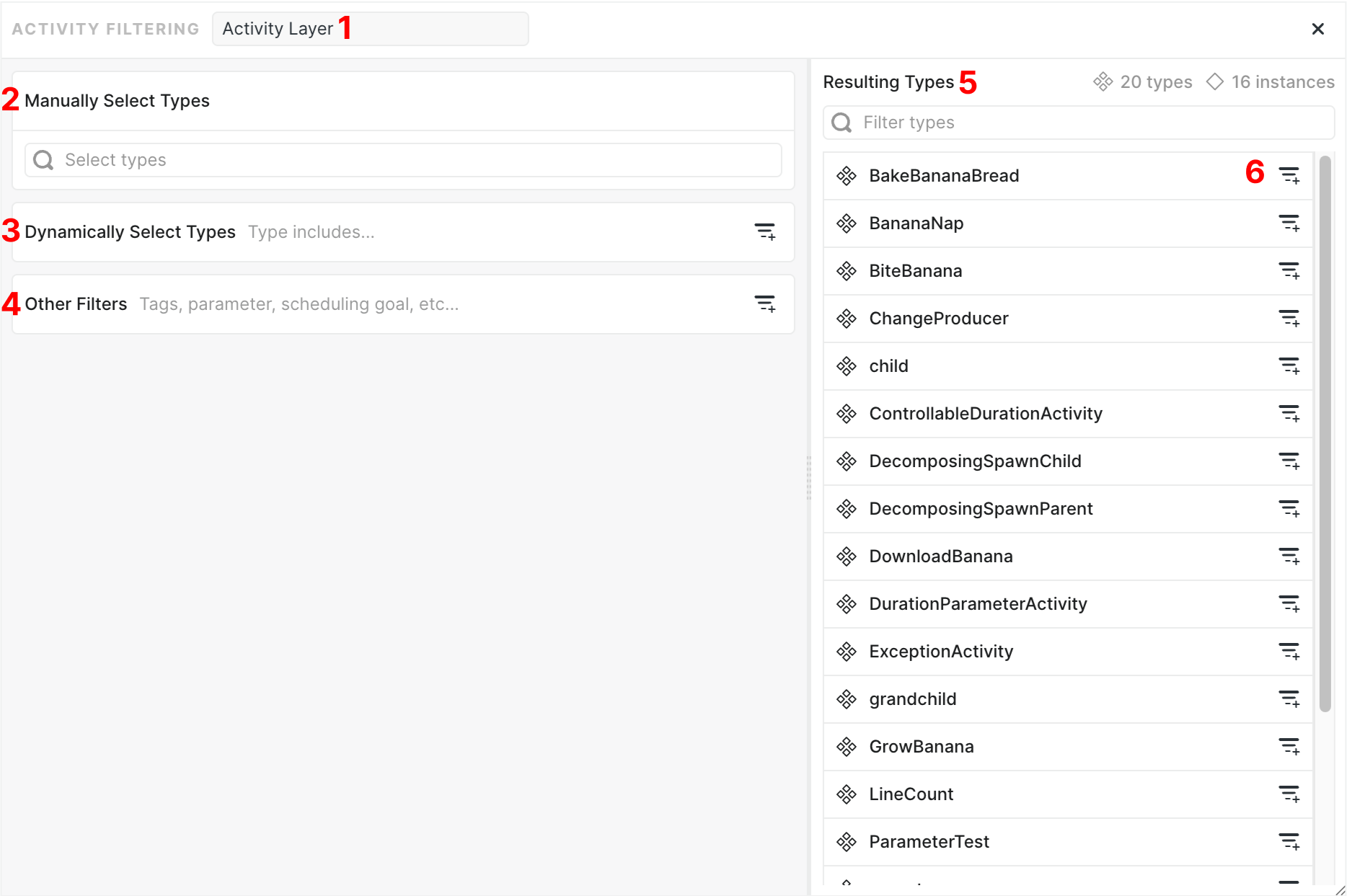 PlanDev UI - Activity Filtering